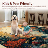 Ultra Soft Area Rug, Non Slip, Stain Resistant, Washable Area Rugs for Living Room, Bedroom, Enchanted Sea World Rug With Majestic Turtle Navigation Aquatic Theme(Brown)