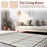 Ultra Soft Area Rug, Non Slip, Stain Resistant, Washable Area Rugs for Living Room, Bedroom, Contemporary Black and White Grid Stripe Rug with Minimalist Layered Motif(Beige)
