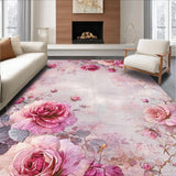 Ultra Soft Area Rug, Non Slip, Stain Resistant, Washable Area Rugs for Living Room, Bedroom, Rose Blossom Dreamscape Rug Featuring Mauve Petal Motifs and Gentle Pink Tones(Pink)