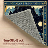 Ultra Soft Area Rug, Non Slip, Stain Resistant, Washable Area Rugs for Living Room, Bedroom, Elegant Cosmic Crescent Motif(Blue)
