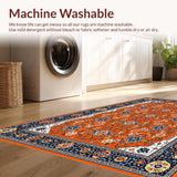 Ultra Soft Area Rug, Non Slip, Stain Resistant, Washable Area Rugs for Living Room, Bedroom, Timeless Vintage Botanical Design(Orange)