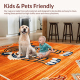 Ultra Soft Area Rug, Non Slip, Stain Resistant, Washable Area Rugs for Living Room, Bedroom, Whimsical Tibetan Style Floor Decor(Orange)