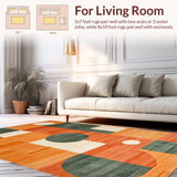 Ultra Soft Area Rug, Non Slip, Stain Resistant, Washable Area Rugs for Living Room, Bedroom, Vibrant Abstract Curvilinear Design(Orange)