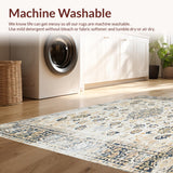 Ultra Soft Area Rug, Non Slip, Stain Resistant, Washable Area Rugs for Living Room, Bedroom, Distressed Vintage Medallion Design in Beige and Grey(Beige)