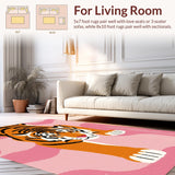 Ultra Soft Area Rug, Non Slip, Stain Resistant, Washable Area Rugs for Living Room, Bedroom, Charming Pink Tiger Playful Decor(Orange)