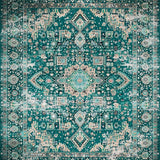 Ultra Soft Area Rug, Non Slip, Stain Resistant, Washable Area Rugs for Living Room, Bedroom, Elegant Distressed Medallion Aesthetic(Green)