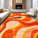Ultra Soft Area Rug, Non Slip, Stain Resistant, Washable Area Rugs for Living Room, Bedroom, Retro Abstract Wavy Composition(Orange)