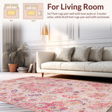 Ultra Soft Area Rug, Non Slip, Stain Resistant, Washable Area Rugs for Living Room, Bedroom, Rustic Textured Damask Style(Pink)