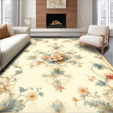 Ultra Soft Area Rug, Non Slip, Stain Resistant, Washable Area Rugs for Living Room, Bedroom, Traditional Blossom Area Featuring Ornate Medallion and Subtle Beige Palette(Ivory)