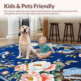 Ultra Soft Area Rug, Non Slip, Stain Resistant, Washable Area Rugs for Living Room, Bedroom, Delicate Floral Pattern Charm(Blue)
