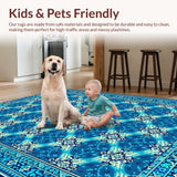 Ultra Soft Area Rug, Non Slip, Stain Resistant, Washable Area Rugs for Living Room, Bedroom, Vintage Blue Geometric Living Room Rug Washable(Blue)