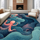 Ultra Soft Area Rug, Non Slip, Stain Resistant, Washable Area Rugs for Living Room, Bedroom, Nautical Octopus Illusion Rug Runner with 3D Oceanic Whale and Dolphin Motifs(Pink)