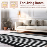 Ultra Soft Area Rug, Non Slip, Stain Resistant, Washable Area Rugs for Living Room, Bedroom, Coastal Cabana Dual Tone Horizontal Lined All Weather Durable Mat(Black)