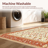 Ultra Soft Area Rug, Non Slip, Stain Resistant, Washable Area Rugs for Living Room, Bedroom, Ornate Beige Terracotta(White)