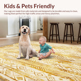 Ultra Soft Area Rug, Non Slip, Stain Resistant, Washable Area Rugs for Living Room, Bedroom, Boho Chic Distressed Beige Yellow Accent for Indoor Decor(Gold)