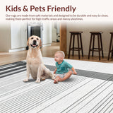 Ultra Soft Area Rug, Non Slip, Stain Resistant, Washable Area Rugs for Living Room, Bedroom, Modern Striped Lines Rug with Graphic Contrast, Minimalist Dash Pattern Accent(Black)