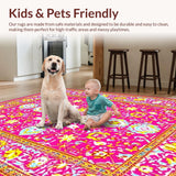 Ultra Soft Area Rug, Non Slip, Stain Resistant, Washable Area Rugs for Living Room, Bedroom, Artful Geometric Floral Composition(Pink)