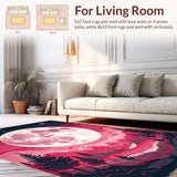 Ultra Soft Area Rug, Non Slip, Stain Resistant, Washable Area Rugs for Living Room, Bedroom, Chic Half-Moon Colorful Motif(Pink)