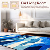 Ultra Soft Area Rug, Non Slip, Stain Resistant, Washable Area Rugs for Living Room, Bedroom, Charming Coastal Animal Illustration(Blue)
