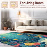 Ultra Soft Area Rug, Non Slip, Stain Resistant, Washable Area Rugs for Living Room, Bedroom, Fun Ocean World Rug for Kids with Marine Life and Learning Shapes(Blue)