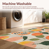 Ultra Soft Area Rug, Non Slip, Stain Resistant, Washable Area Rugs for Living Room, Bedroom, Blush Fruit Pattern Carpet Bright Orange Green White Design(Beige)