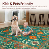 Ultra Soft Area Rug, Non Slip, Stain Resistant, Washable Area Rugs for Living Room, Bedroom, Chic Distressed Ethnic Pattern(Green)