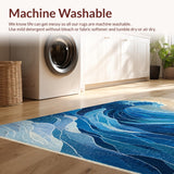 Ultra Soft Area Rug, Non Slip, Stain Resistant, Washable Area Rugs for Living Room, Bedroom, Beach Wave Crest Rug Featuring Abstract Shells and Geometric Surf Shapes(Blue)