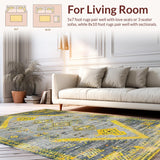 Ultra Soft Area Rug, Non Slip, Stain Resistant, Washable Area Rugs for Living Room, Bedroom, Modern Abstract Yellow Tones(Gray)