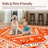 Ultra Soft Area Rug, Non Slip, Stain Resistant, Washable Area Rugs for Living Room, Bedroom, Rustic Geometric Orange Elegance(Orange)