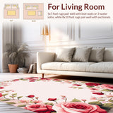 Ultra Soft Area Rug, Non Slip, Stain Resistant, Washable Area Rugs for Living Room, Bedroom, Elegant Shabby Chic Blossom Design(Red)