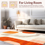 Ultra Soft Area Rug, Non Slip, Stain Resistant, Washable Area Rugs for Living Room, Bedroom, Stylish Symmetrical Orange Elements(Orange)
