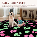 Ultra Soft Area Rug, Non Slip, Stain Resistant, Washable Area Rugs for Living Room, Bedroom, Artistic Colorful Paw Trait Design(Pink)