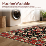 Ultra Soft Area Rug, Non Slip, Stain Resistant, Washable Area Rugs for Living Room, Bedroom, Colorful Botanical Patterned Delight(Red)
