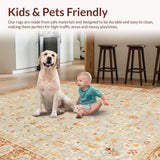 Ultra Soft Area Rug, Non Slip, Stain Resistant, Washable Area Rugs for Living Room, Bedroom, Rustic Light Brown Botanical Motif(Ivory)
