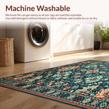Ultra Soft Area Rug, Non Slip, Stain Resistant, Washable Area Rugs for Living Room, Bedroom, Artistic Boho Area with Vibrant Teal and Terracotta Floral(Blue)