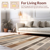 Ultra Soft Area Rug, Non Slip, Stain Resistant, Washable Area Rugs for Living Room, Bedroom, Stylish Striped Boho Neutral Palette(Beige)