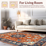 Ultra Soft Area Rug, Non Slip, Stain Resistant, Washable Area Rugs for Living Room, Bedroom, Dynamic Orange Floral Elegance(Orange)
