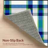 Asymmetric Blue Green and Beige Plaid Featuring Bold Linear(Blue)