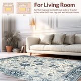 Ultra Soft Area Rug, Non Slip, Stain Resistant, Washable Area Rugs for Living Room, Bedroom, Vibrant Retro Floral Fusion(White)