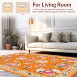 Ultra Soft Area Rug, Non Slip, Stain Resistant, Washable Area Rugs for Living Room, Bedroom, Transitional Colorful Petal Arrangement(Orange)