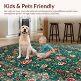 Ultra Soft Area Rug, Non Slip, Stain Resistant, Washable Area Rugs for Living Room, Bedroom, Chic Vintage Floral Symmetry(Blue)