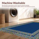 Ultra Soft Area Rug, Non Slip, Stain Resistant, Washable Area Rugs for Living Room, Bedroom, Elegant Greek Key Motif(Blue)