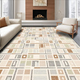 Ultra Soft Area Rug, Non Slip, Stain Resistant, Washable Area Rugs for Living Room, Bedroom, Contemporary Trellis Area High Low Design(Beige)