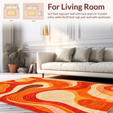Ultra Soft Area Rug, Non Slip, Stain Resistant, Washable Area Rugs for Living Room, Bedroom, Retro Abstract Wavy Composition(Orange)