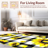 Ultra Soft Area Rug, Non Slip, Stain Resistant, Washable Area Rugs for Living Room, Bedroom, Rustic Floral Buffalo Check(Yellow)