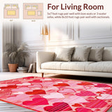 Ultra Soft Area Rug, Non Slip, Stain Resistant, Washable Area Rugs for Living Room, Bedroom, Charming Heart-Shaped Rustic Motif(Pink)