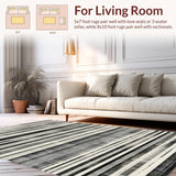 Ultra Soft Area Rug, Non Slip, Stain Resistant, Washable Area Rugs for Living Room, Bedroom, Modern Farmhouse Black and White Stripe Low Pile Floor Mat Rug(Black)