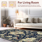 Ultra Soft Area Rug, Non Slip, Stain Resistant, Washable Area Rugs for Living Room, Bedroom, Rustic Navy Floral Elegance(Blue)