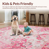 Ultra Soft Area Rug, Non Slip, Stain Resistant, Washable Area Rugs for Living Room, Bedroom, Chic Pastel Floral Elegance(Pink)