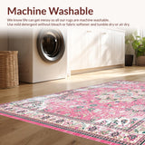 Ultra Soft Area Rug, Non Slip, Stain Resistant, Washable Area Rugs for Living Room, Bedroom, Rustic Pastel Botanical Motif(Pink)